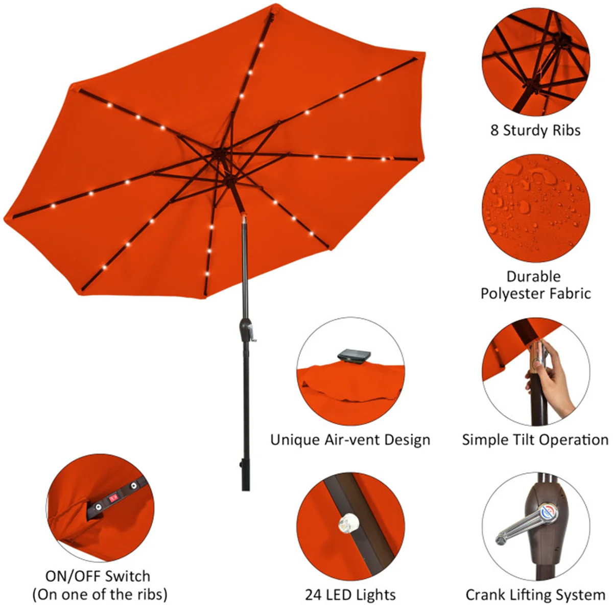 10' Cantilever Patio Umbrella with Solar Powered Lights - Image 21