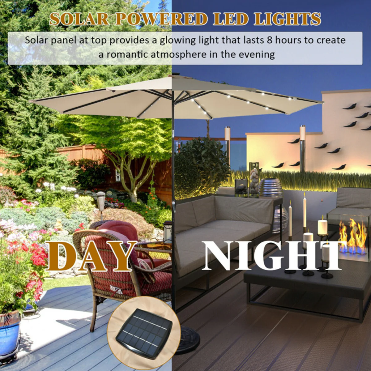 10' Cantilever Patio Umbrella with Solar Powered Lights - Image 3
