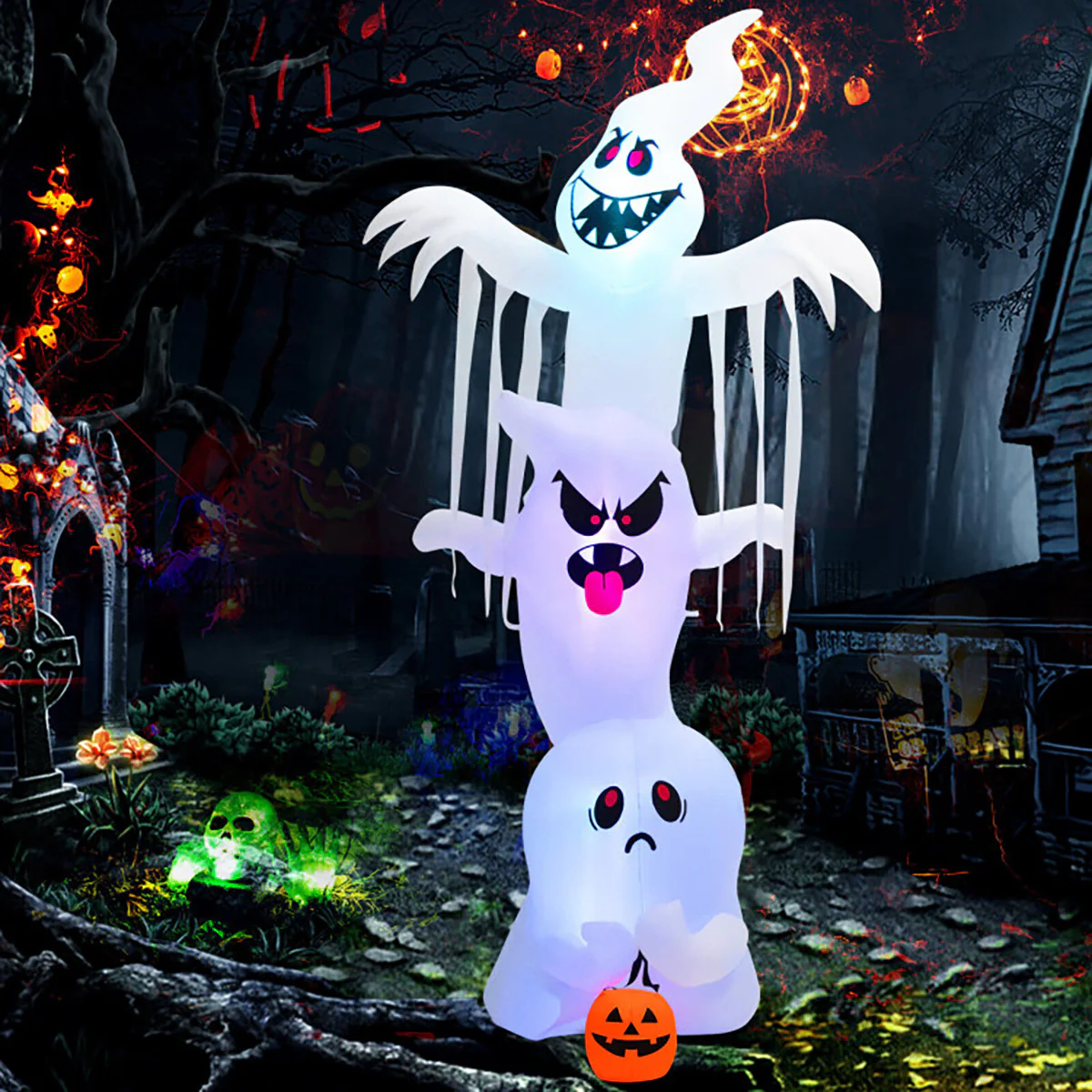 10' Inflatable Halloween Overlapping Ghosts
