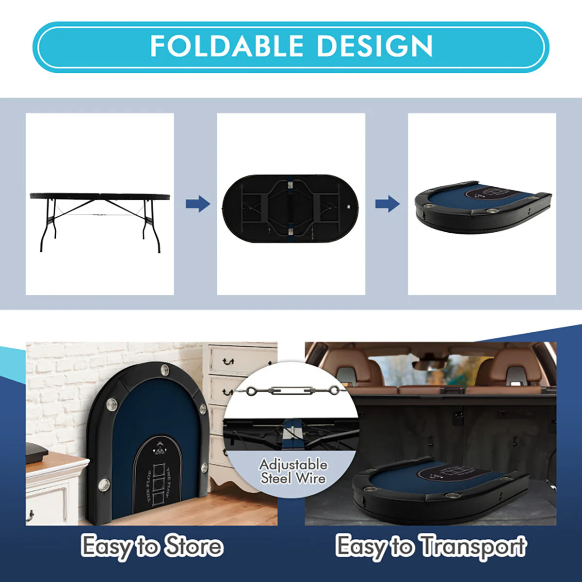10-Player Foldable Poker Table with LED Lights - Image 7