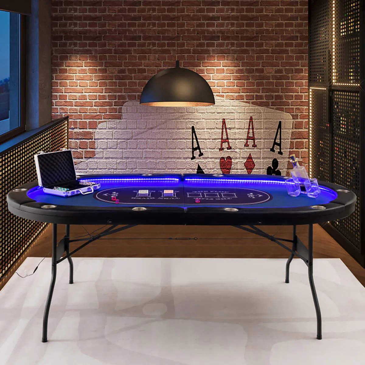 10-Player Foldable Poker Table with LED Lights - Image 9