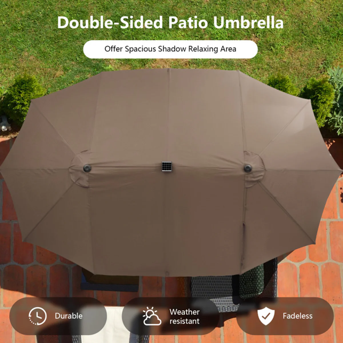 15' Double-Sided Patio Umbrella with Solar Powered LED Lights - Image 14