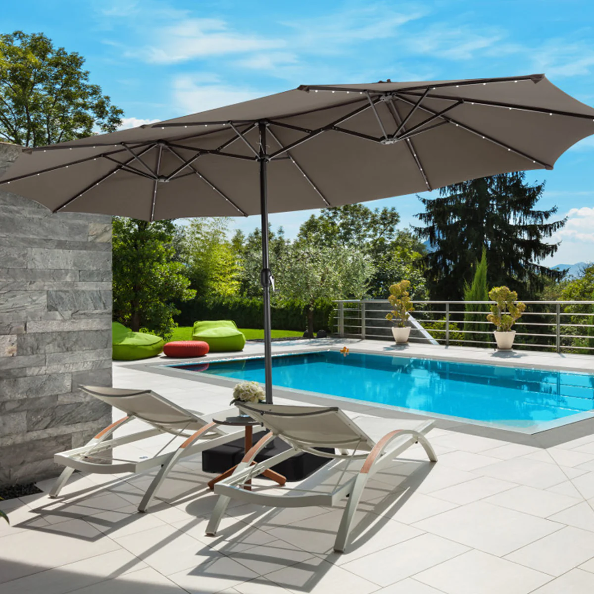 15' Double-Sided Patio Umbrella with Solar Powered LED Lights - Image 15