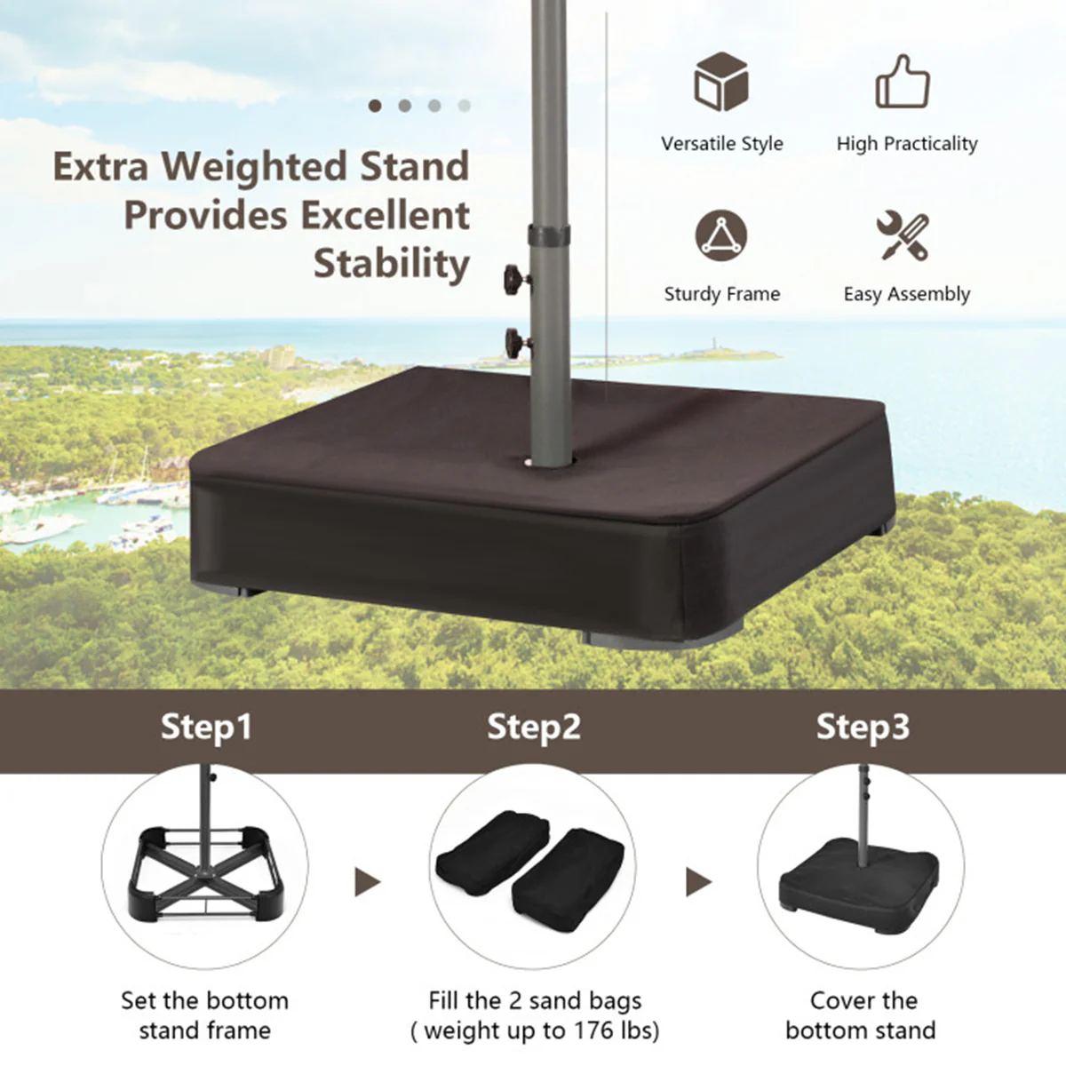 15' Double-Sided Patio Umbrella with Solar Powered LED Lights - Image 17