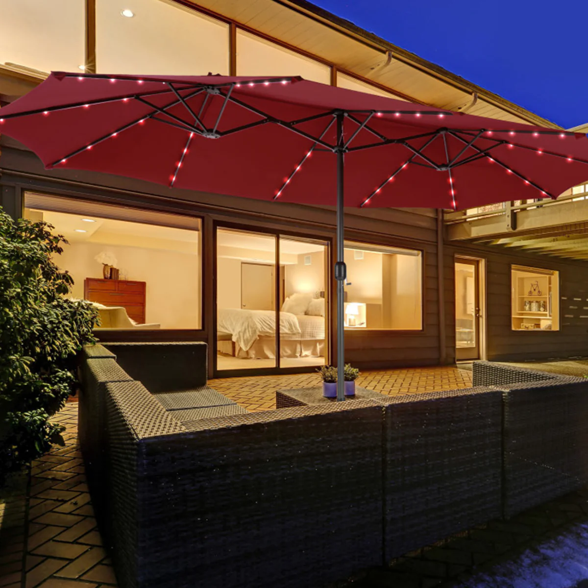 15' Double-Sided Patio Umbrella with Solar Powered LED Lights - Image 28
