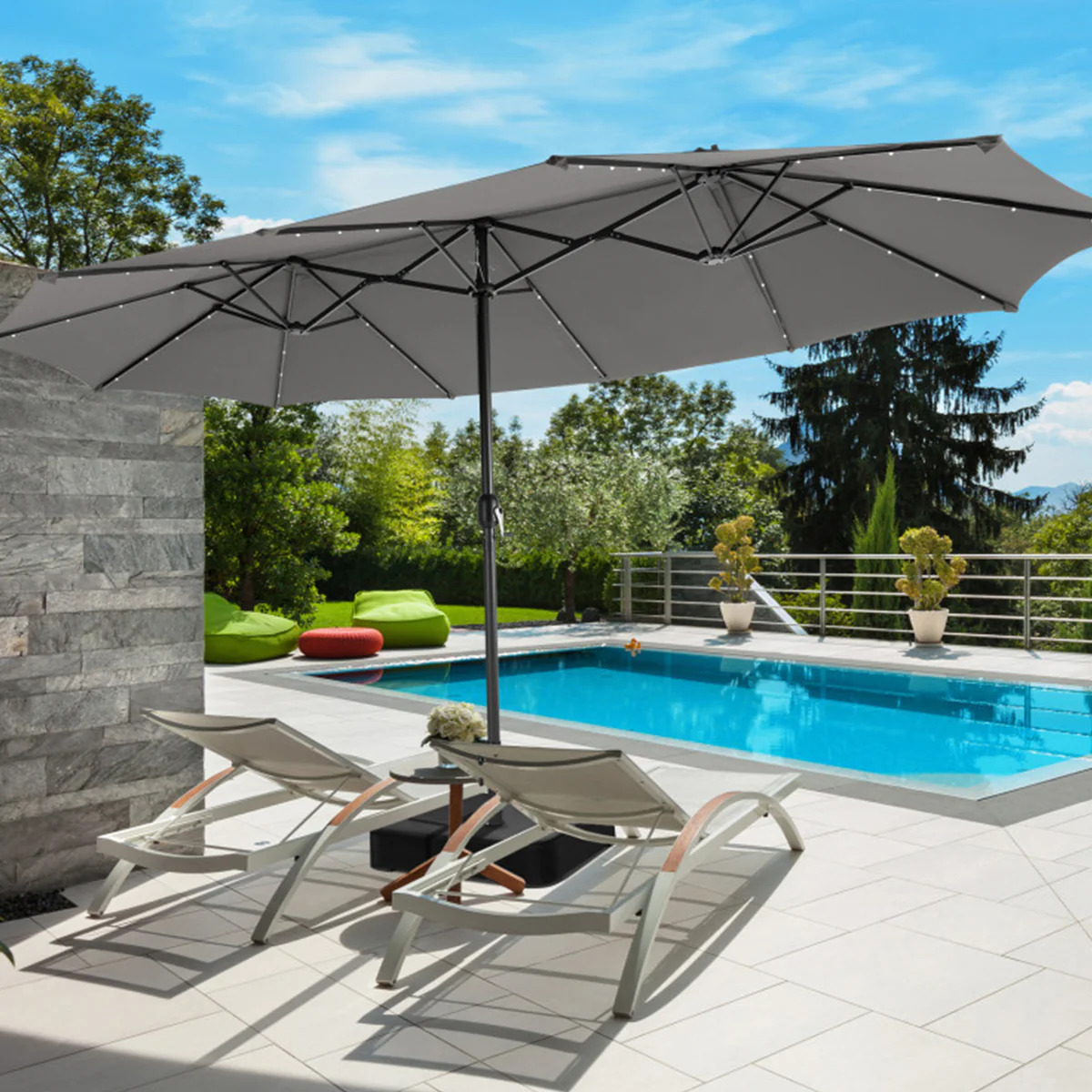 15' Double-Sided Patio Umbrella with Solar Powered LED Lights - Image 33