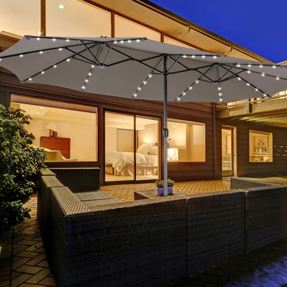 15' Double-Sided Patio Umbrella with Solar Powered LED Lights - Image 35