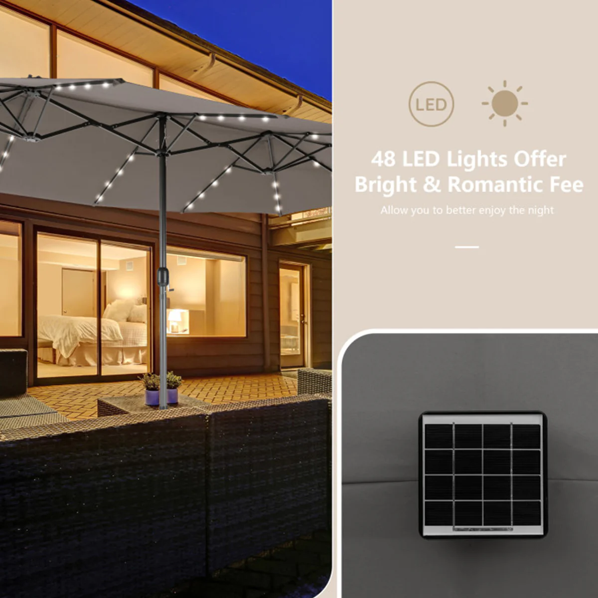 15' Double-Sided Patio Umbrella with Solar Powered LED Lights - Image 38