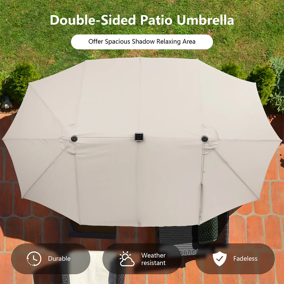 15' Double-Sided Patio Umbrella with Solar Powered LED Lights - Image 4