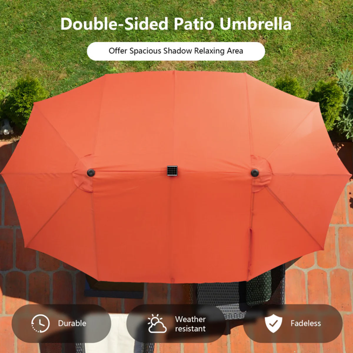 15' Double-Sided Patio Umbrella with Solar Powered LED Lights - Image 48
