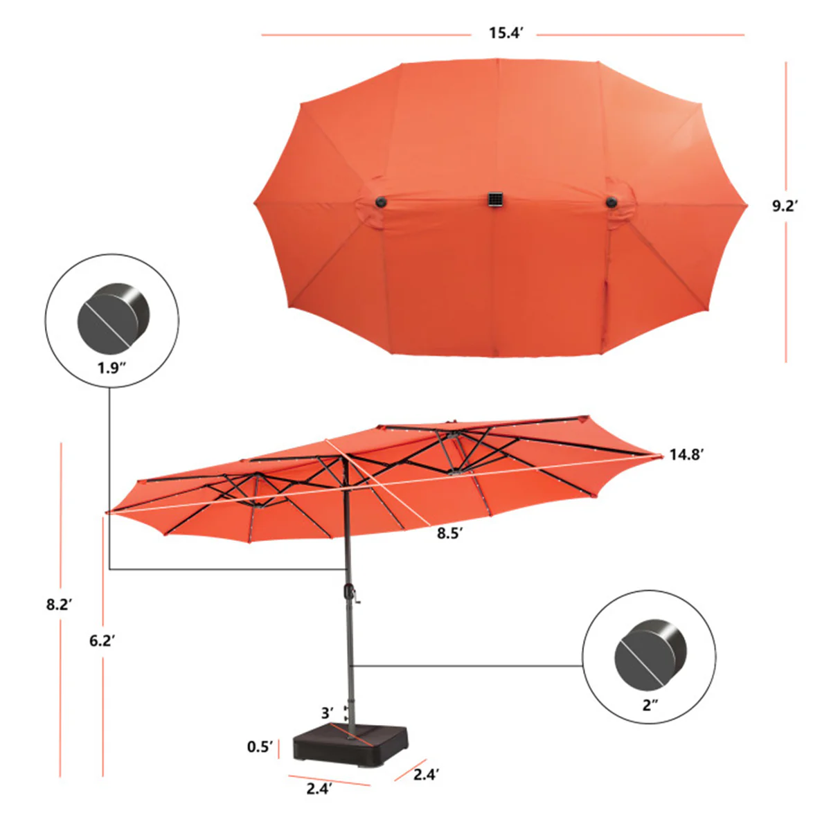 15' Double-Sided Patio Umbrella with Solar Powered LED Lights - Image 55