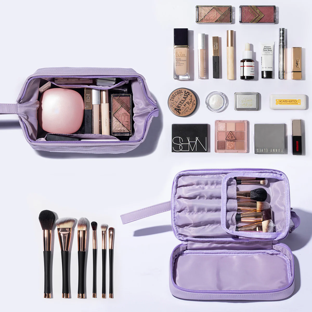 2-in-1 Cosmetic Case with Makeup Brush Compartment - Image 5