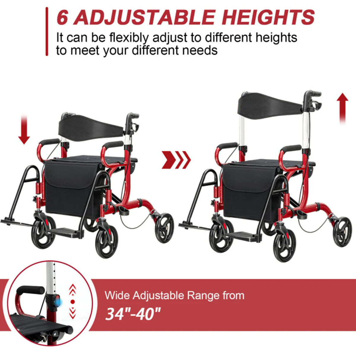 2-in-1 Folding Rollator Walker Transport Wheelchair - Image 4