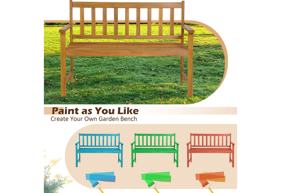 2-Person Outdoor Acacia Wood Bench with Backrest - Image 5
