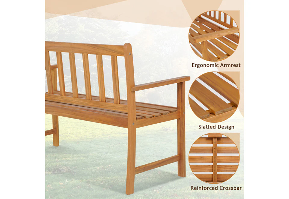 2-Person Outdoor Acacia Wood Bench with Backrest - Image 7