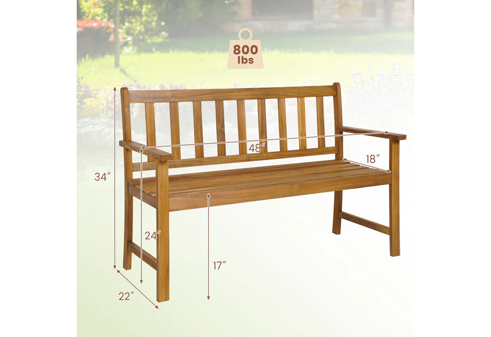 2-Person Outdoor Acacia Wood Bench with Backrest - Image 9