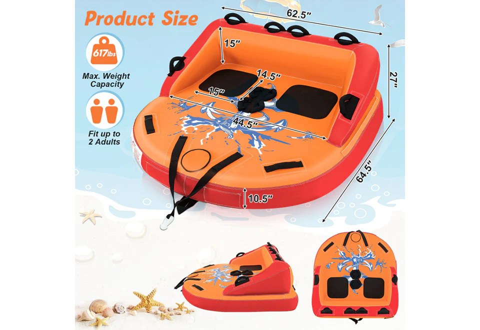 2 Person Water Sport Inflatable Towable Tubes for Boating - Image 8