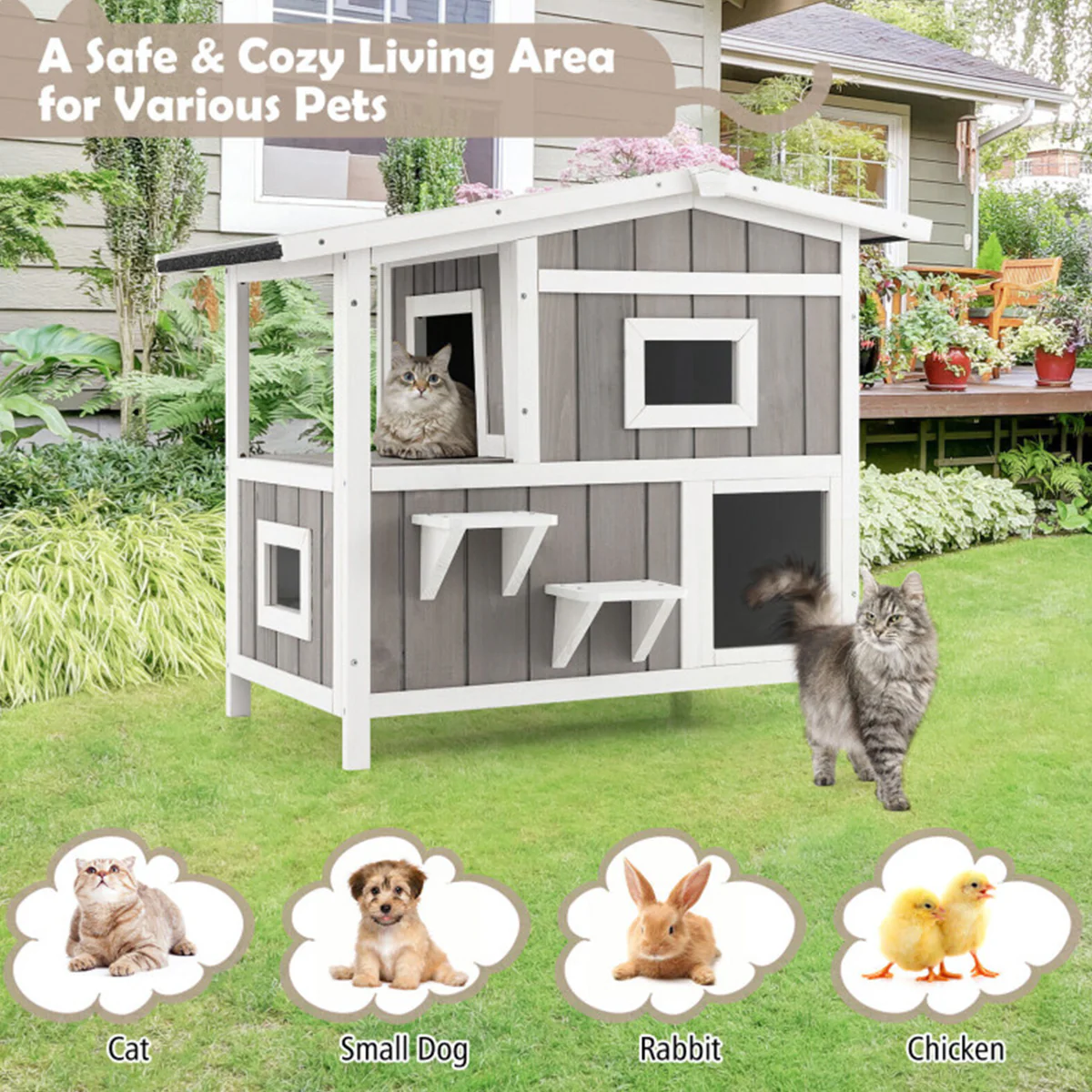 2-Story Wooden Outdoor Feral Cat House - Image 3