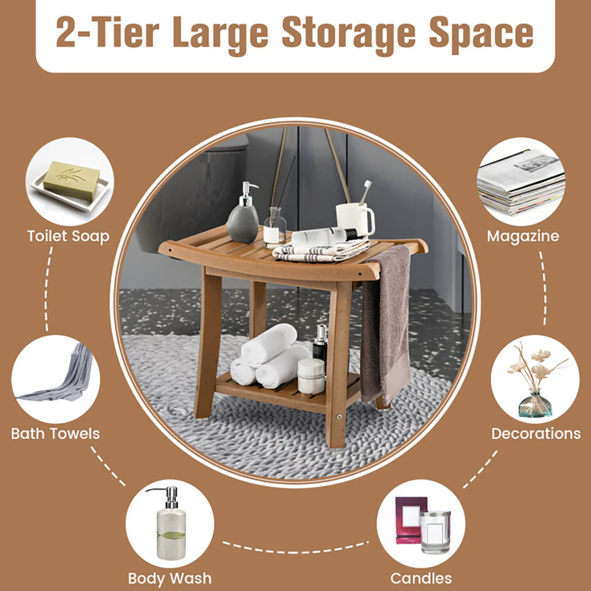 2-Tier Bathroom Shower Bench - Image 15