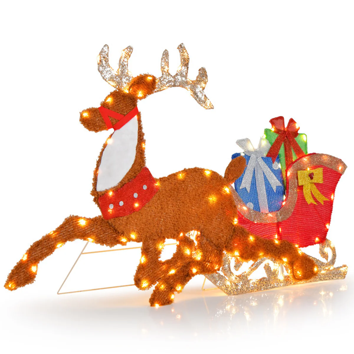 2D Pre-Lit Christmas Reindeer and Sleigh Decoration - Image 2