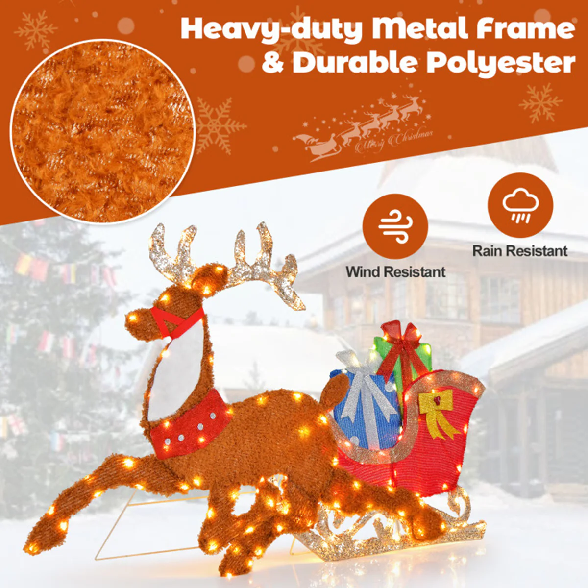 2D Pre-Lit Christmas Reindeer and Sleigh Decoration - Image 7