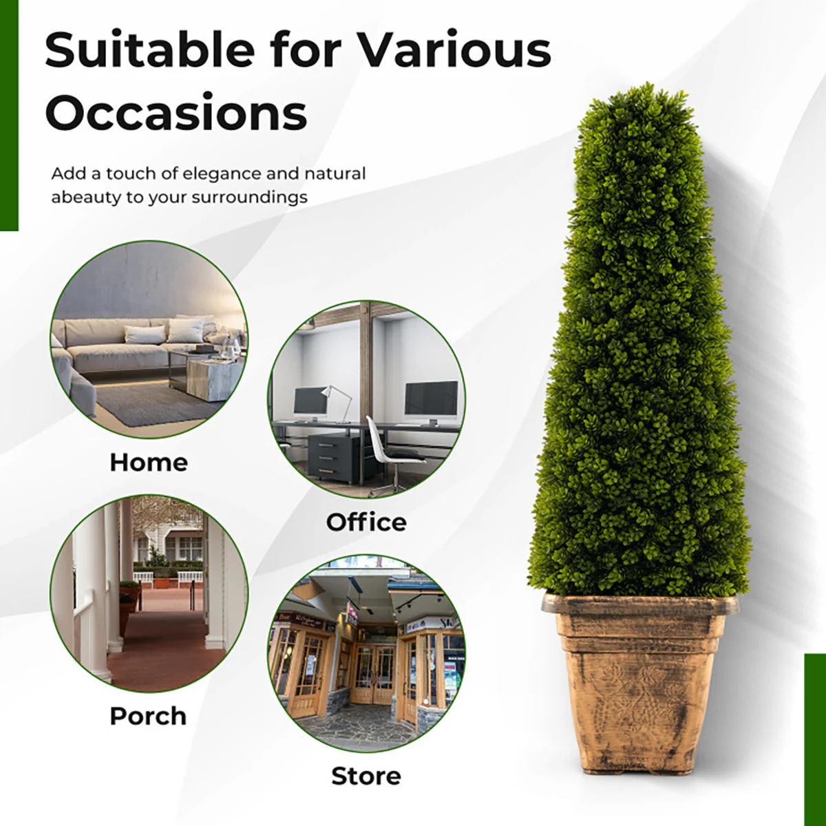 3' Artificial Boxwood Topiary Tree with Cement Flowerpot - Image 5