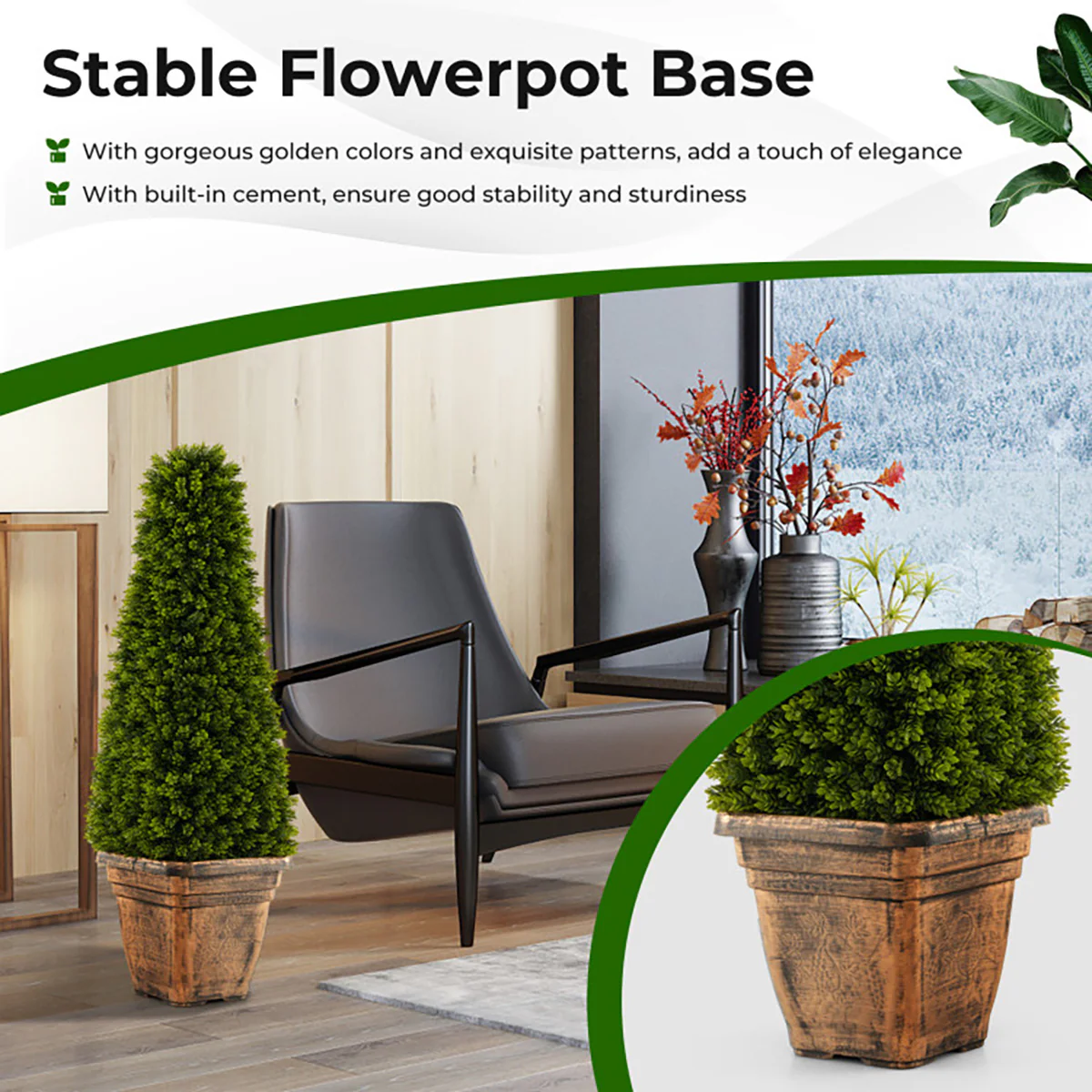 3' Artificial Boxwood Topiary Tree with Cement Flowerpot - Image 7