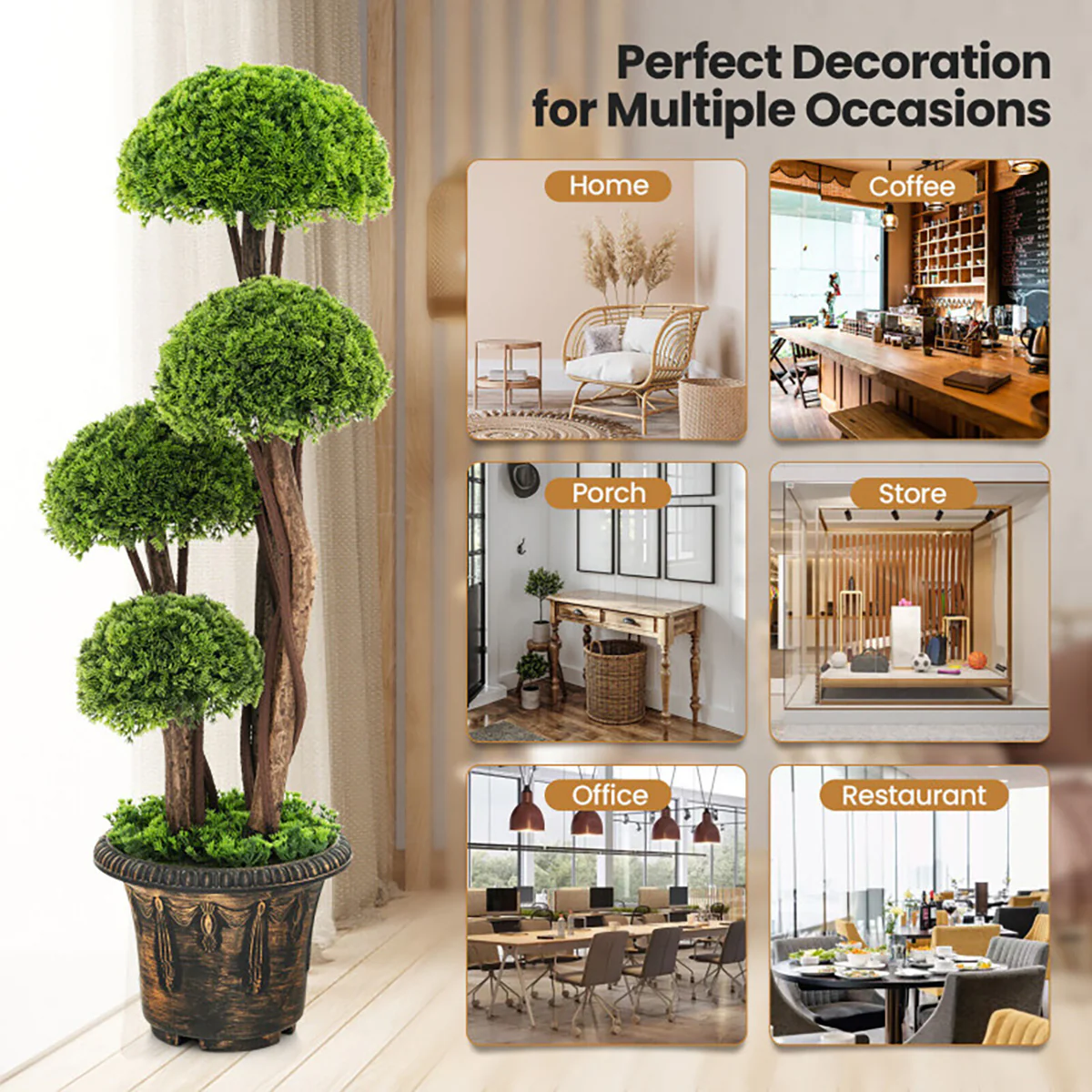 3' Artificial Cedar Topiary Tree with Rattan Trunk - Image 4