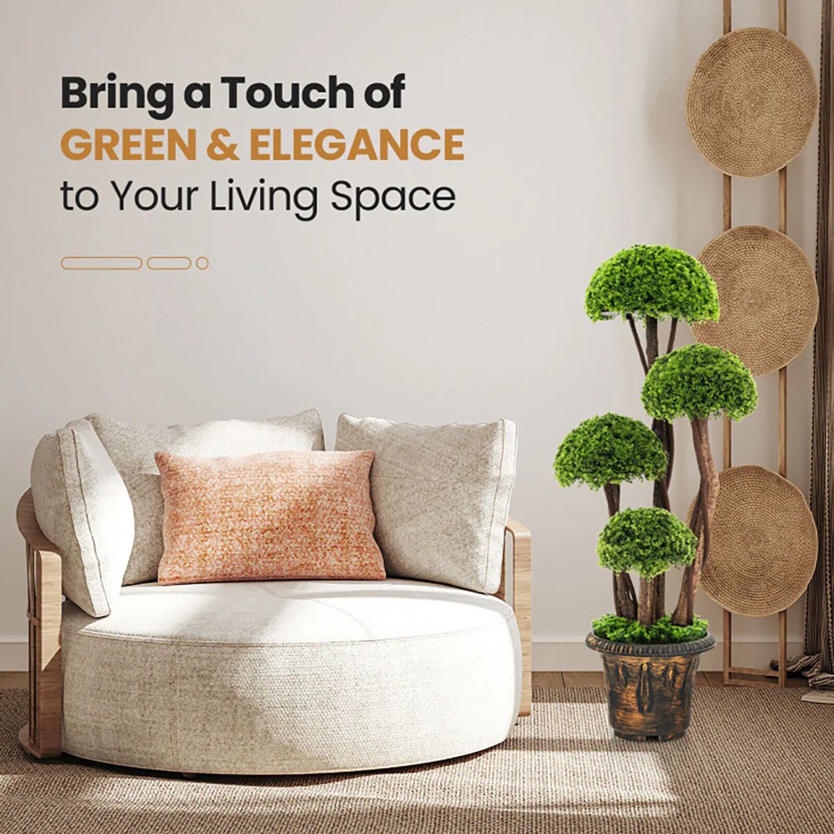 3' Artificial Cedar Topiary Tree with Rattan Trunk - Image 6