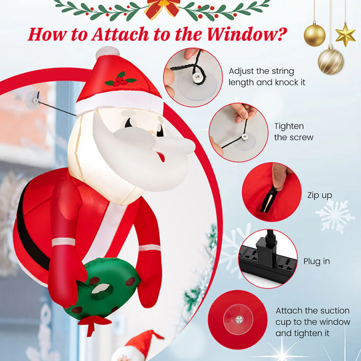 3-Ft. Inflatable Santa Claus with Suction Cups - Image 5