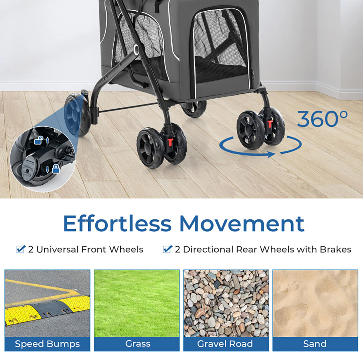 3-in-1 Foldable Double Pet Stroller with Detachable Carriers - Image 15