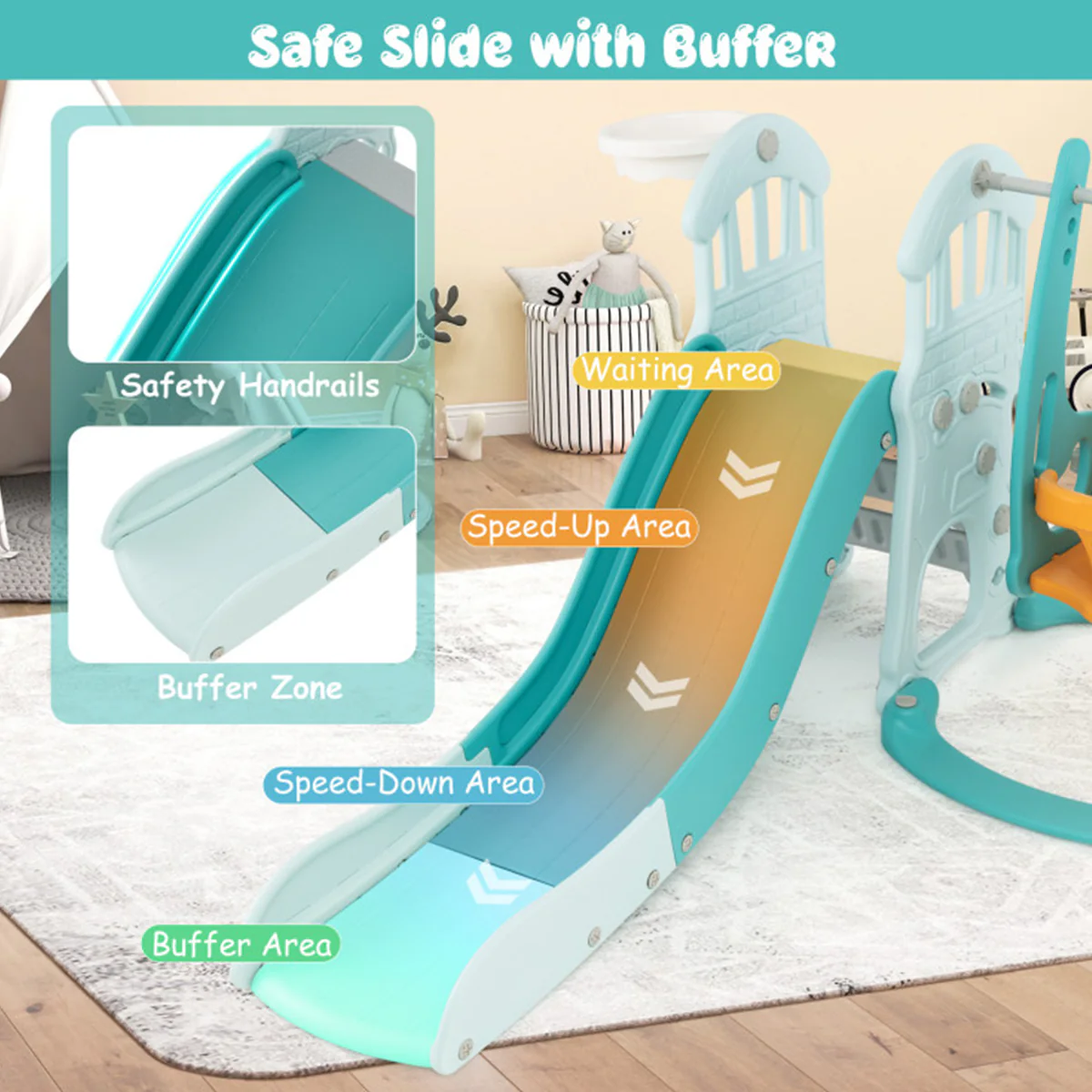 3-in-1 Toddler Slide and Swing Set with Basketball Hoop - Image 3