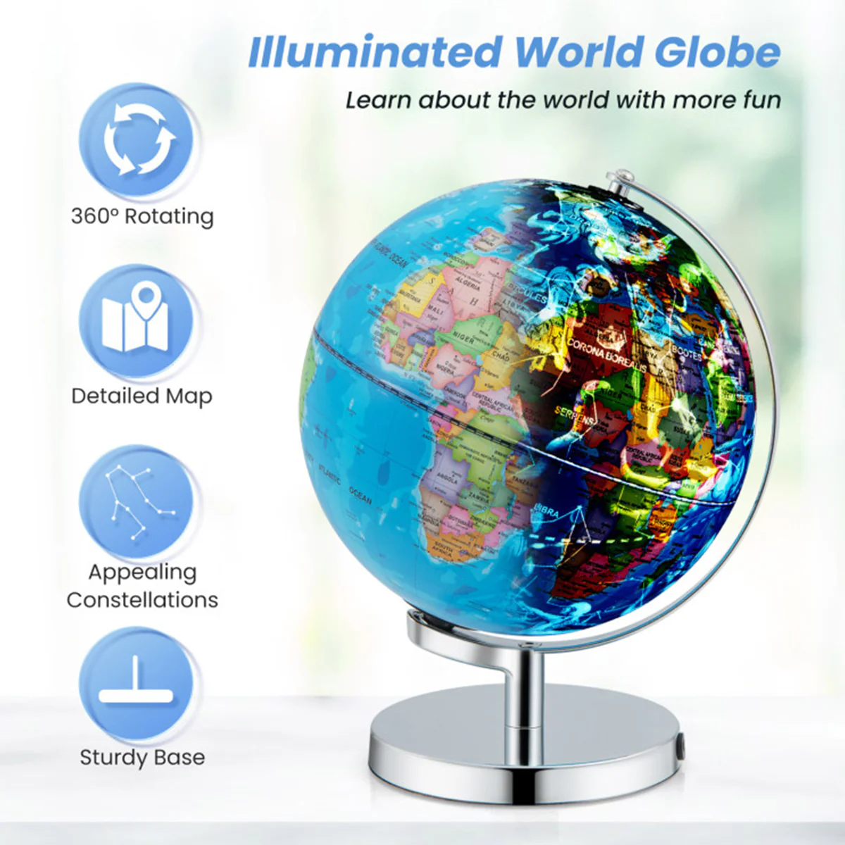 3-in-1 World Globe with Illuminated Constellation Maps - Image 5