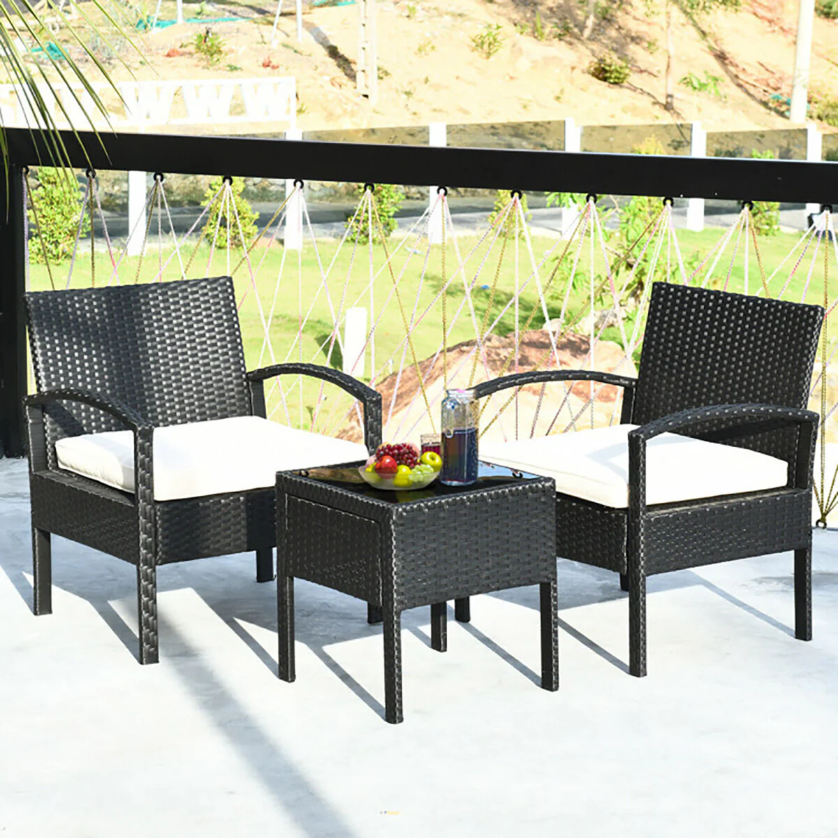 3-Piece Outdoor Rattan Patio Conversation Set - Image 4
