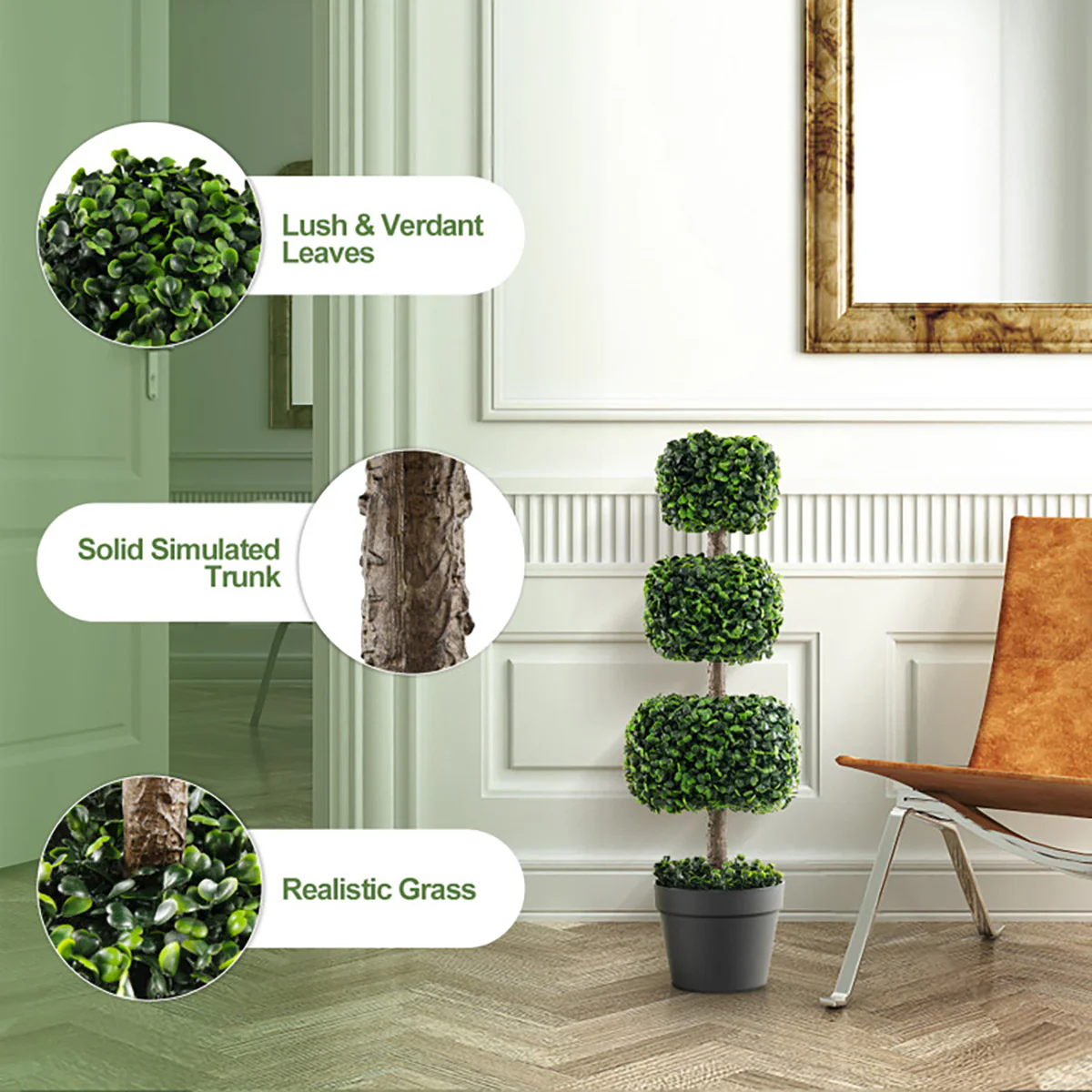 35'' Artificial Boxwood Topiary Ball Tree with Cement Pot - Image 4