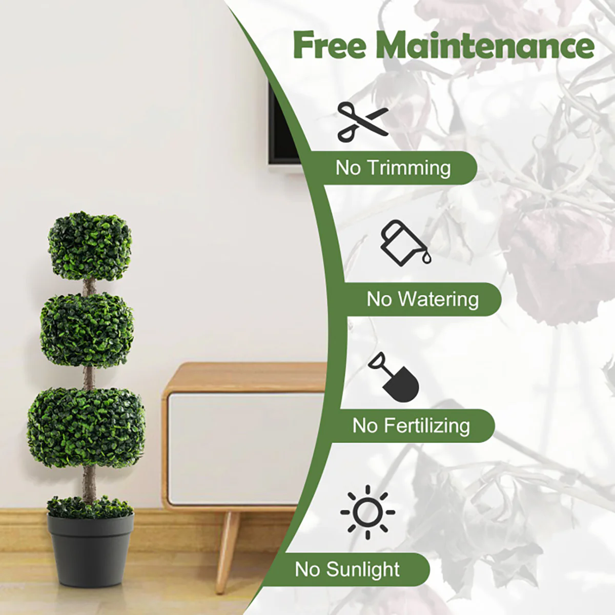 35'' Artificial Boxwood Topiary Ball Tree with Cement Pot - Image 6