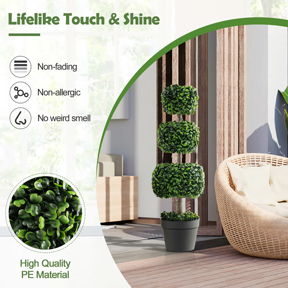 35'' Artificial Boxwood Topiary Ball Tree with Cement Pot - Image 7