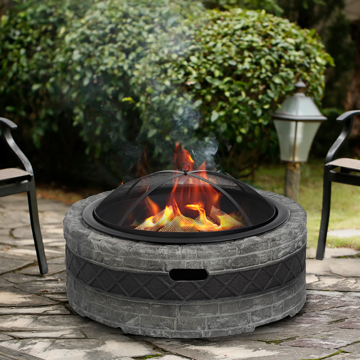 35'' Cast Stone and Trim Wood-Burning Fire Pit