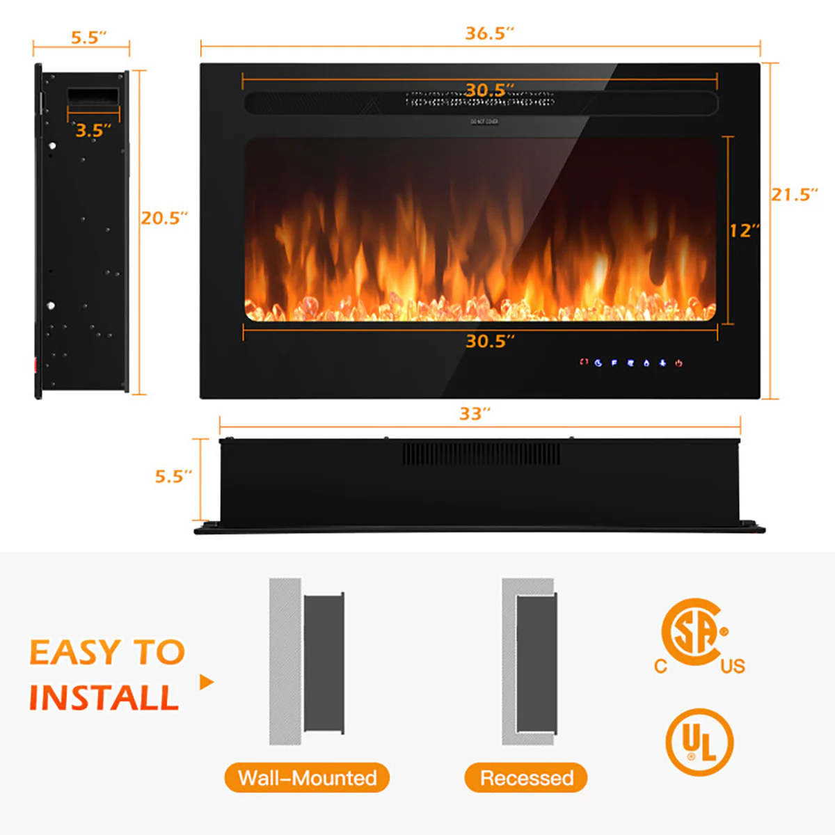 36'' Recessed/Wall-Mounted Electric Fireplace - Image 6