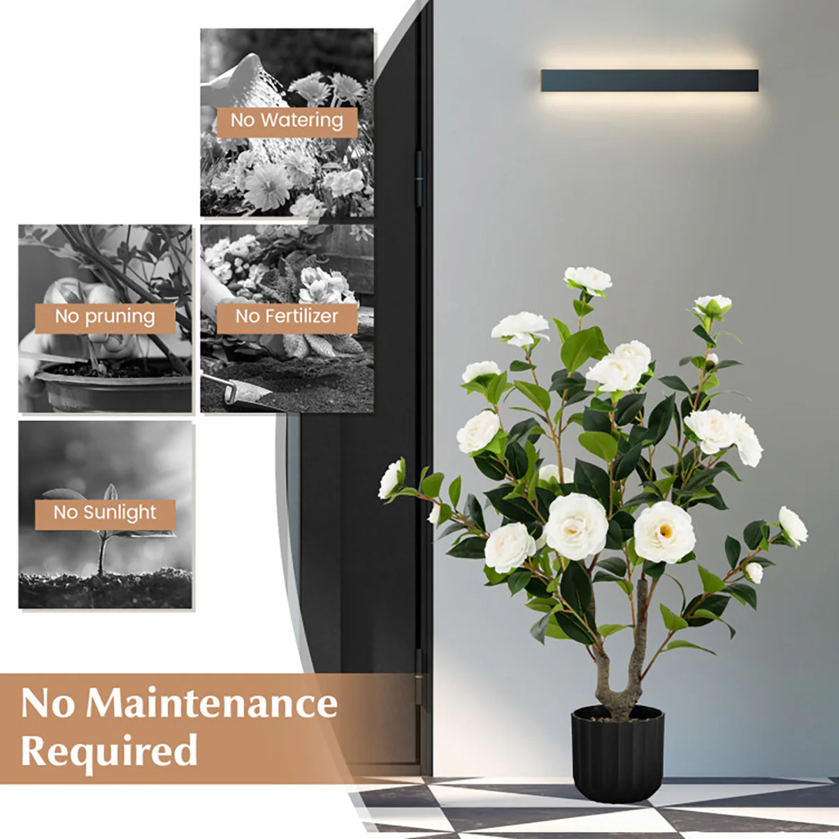 38'' Artificial Camellia Flower Trees with Cement Pot (Set of 2) - Image 13