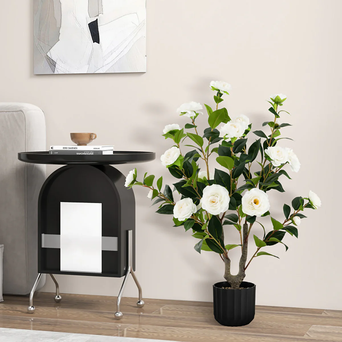 38'' Artificial Camellia Flower Trees with Cement Pot (Set of 2) - Image 15