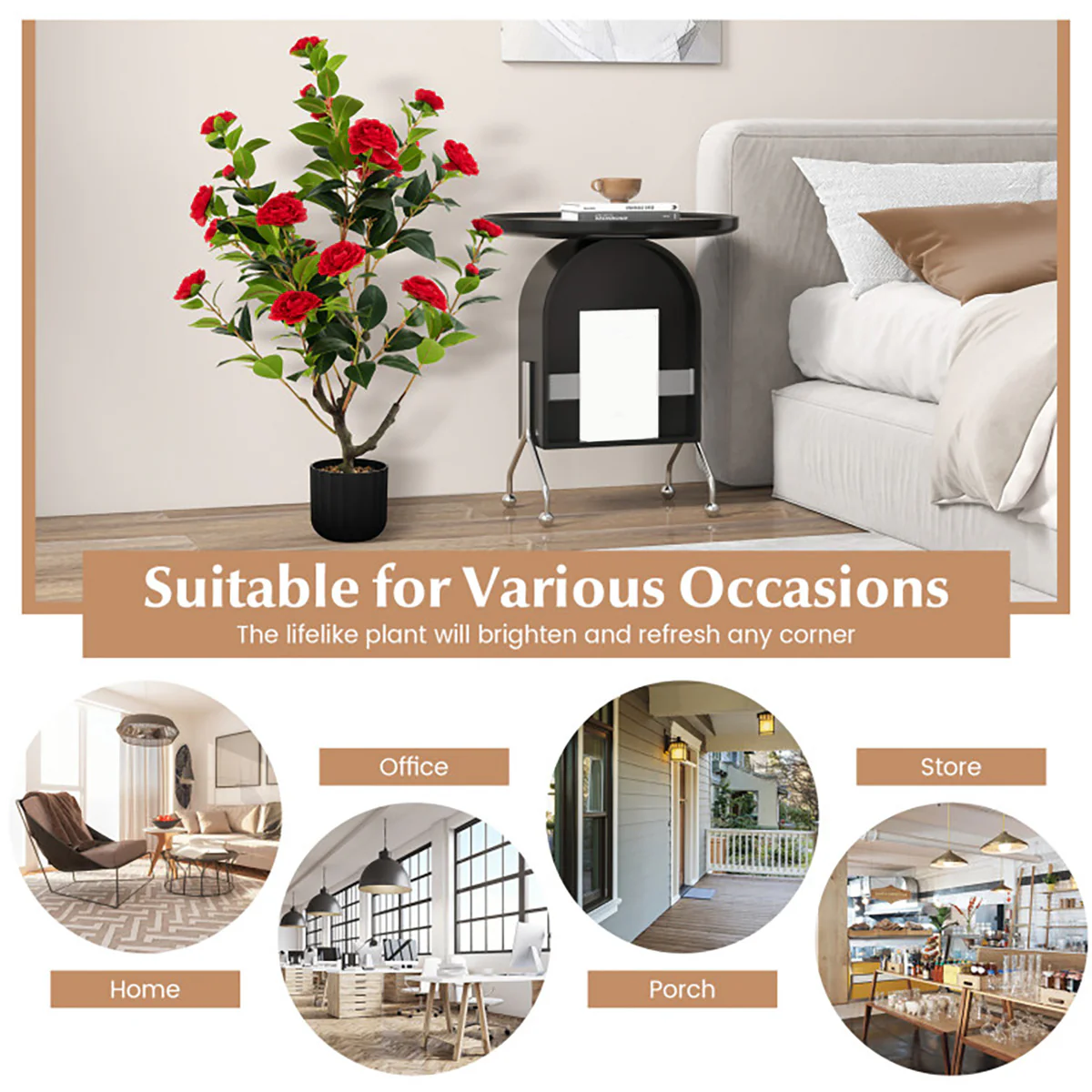 38'' Artificial Camellia Flower Trees with Cement Pot (Set of 2) - Image 23