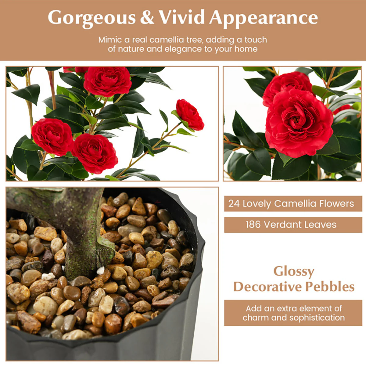 38'' Artificial Camellia Flower Trees with Cement Pot (Set of 2) - Image 26