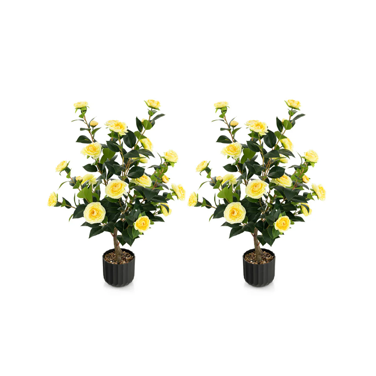 38'' Artificial Camellia Flower Trees with Cement Pot (Set of 2) - Image 6
