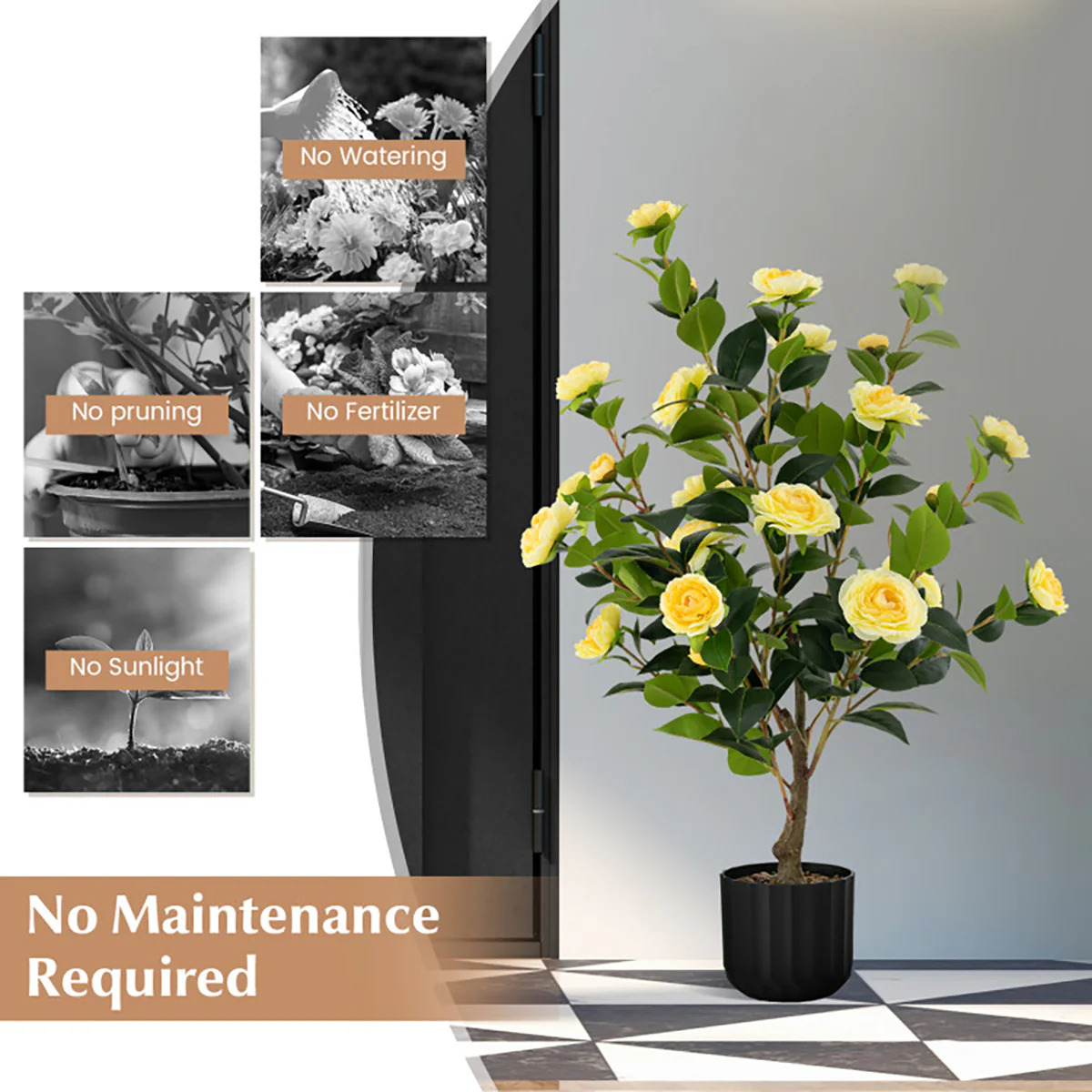 38'' Artificial Camellia Flower Trees with Cement Pot (Set of 2) - Image 7