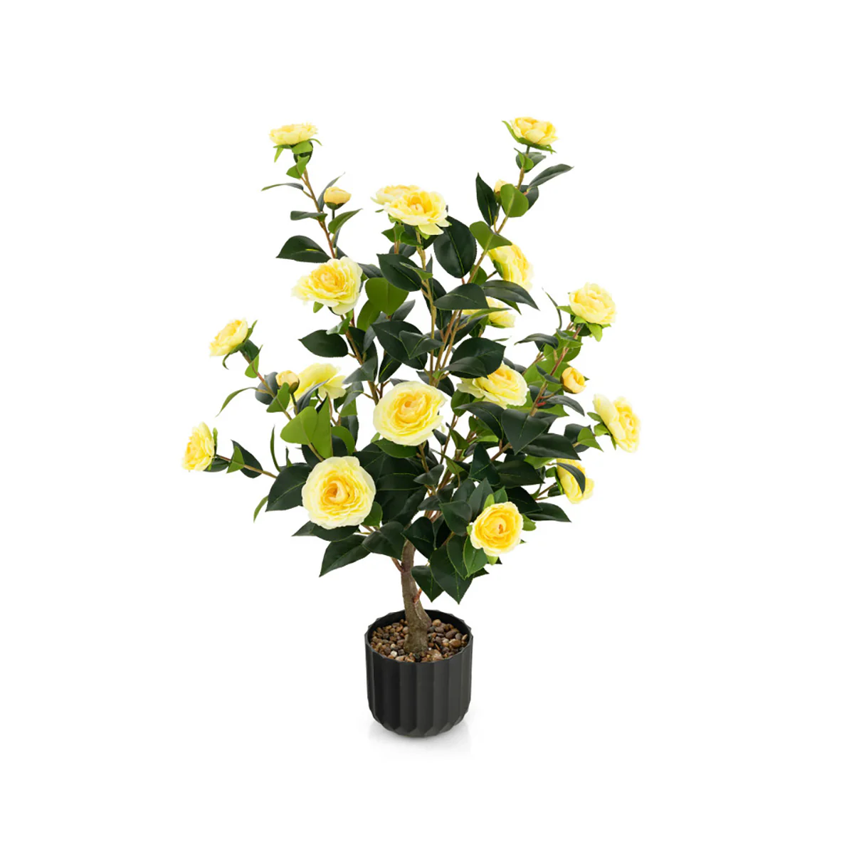 38'' Artificial Camellia Flower Trees with Cement Pot (Set of 2) - Image 9