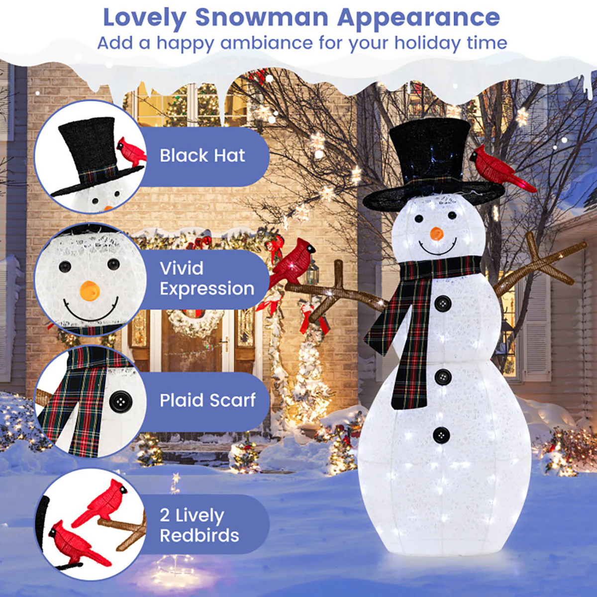 4.2' Pre-Lit Snowman and Cardinal Decoration - Image 4