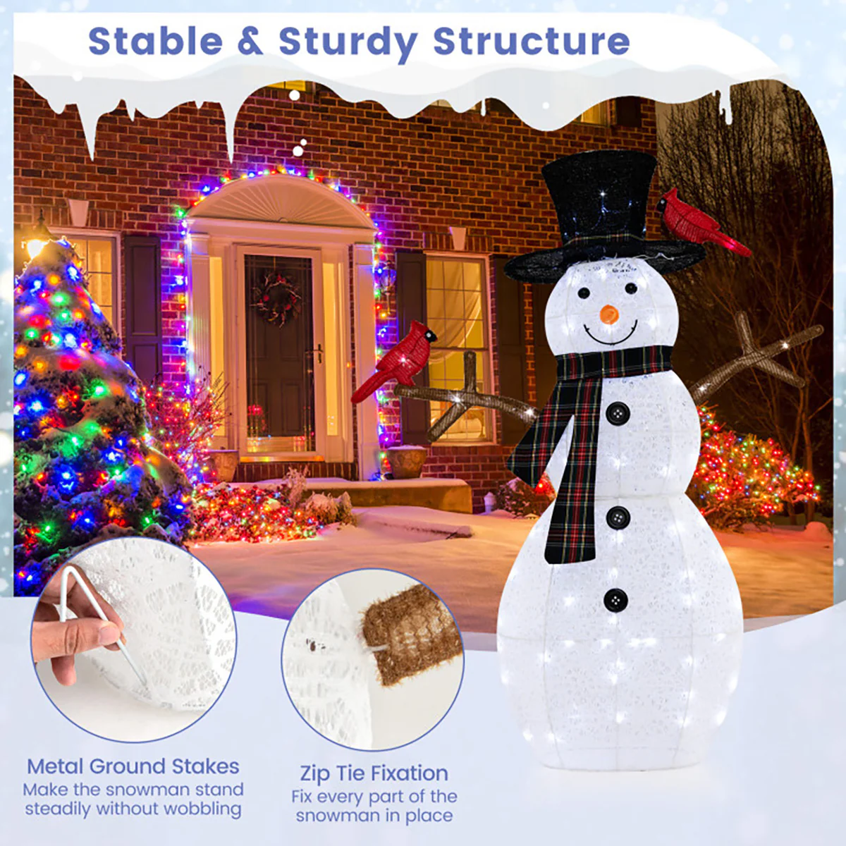 4.2' Pre-Lit Snowman and Cardinal Decoration - Image 6