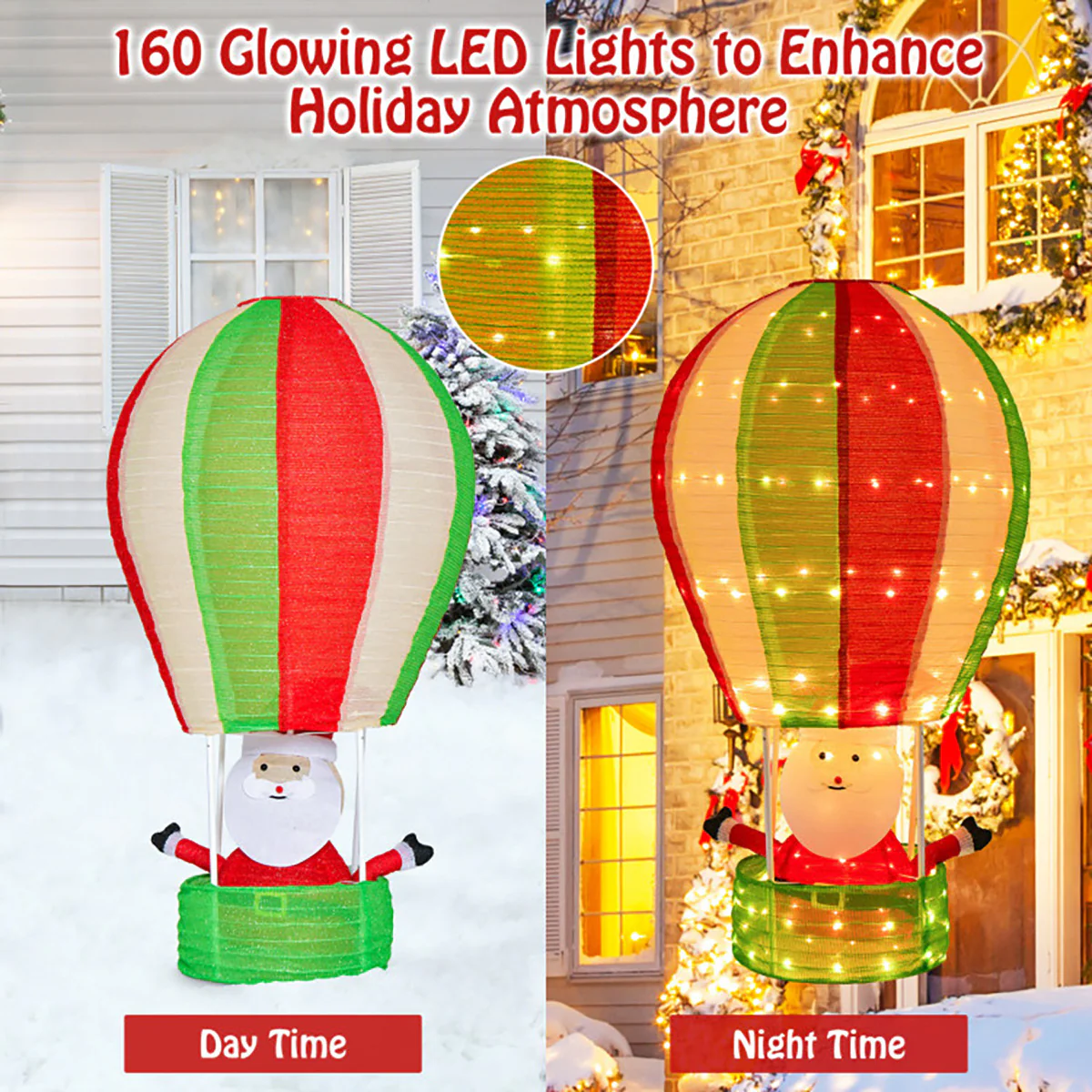 4.5' Pre-Lit Santa Claus in Hot Air Balloon Decoration - Image 3