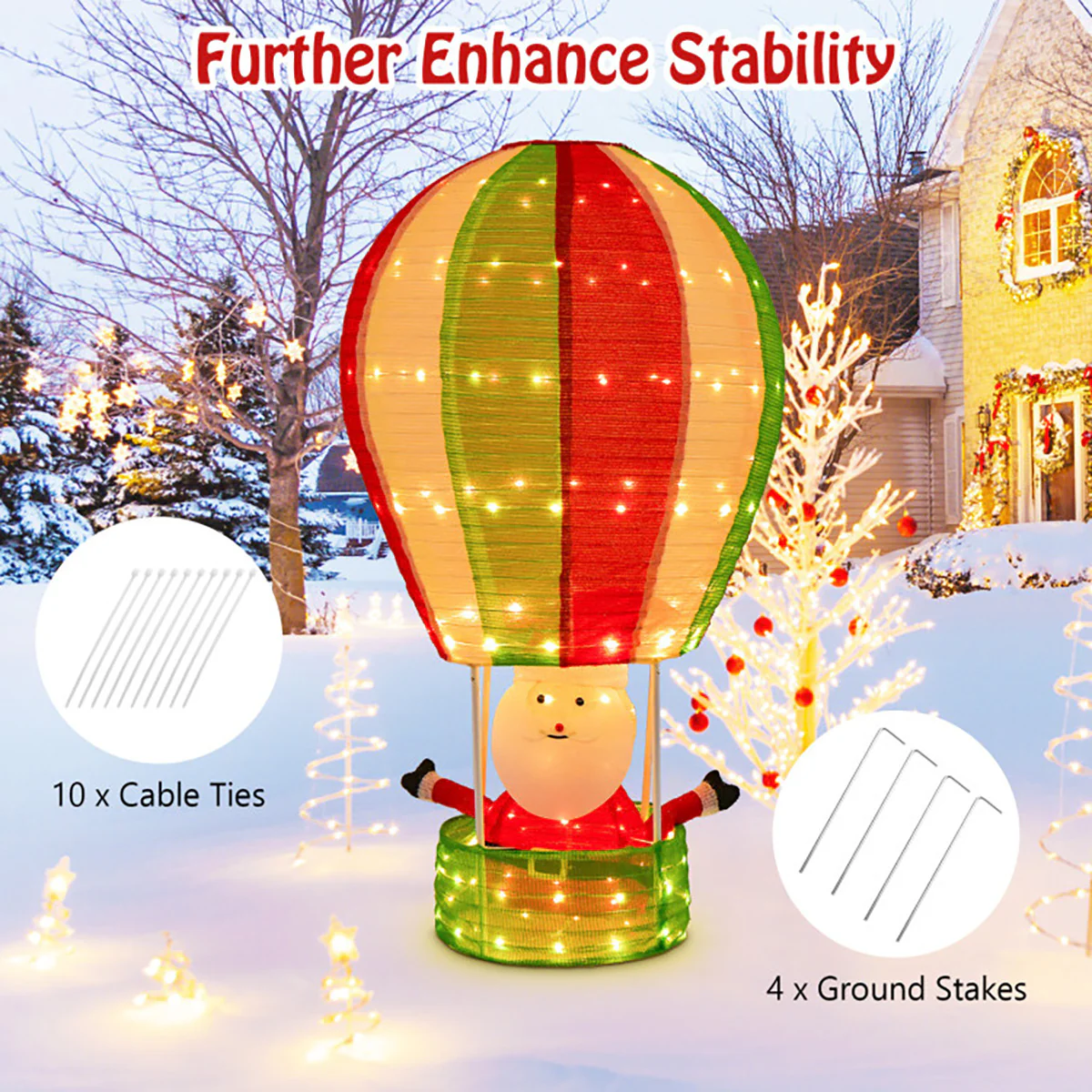4.5' Pre-Lit Santa Claus in Hot Air Balloon Decoration - Image 4